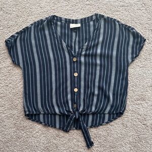 Universal Thread Striped Button & Tie Front Tee